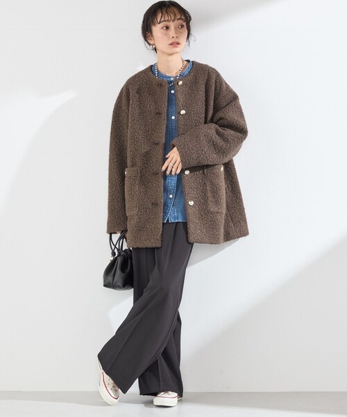SHIPS Colors(シップス カラーズ)の「〈手洗い可能〉ループジャジー ボタン ノーカラー コート◆(ノーカラーコート・レディース・ネイビー/グレー/ブラウン・ONE SIZE)」の22枚目の写真