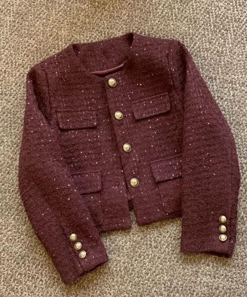 Teem Store（チームストア）の「ツイードノーカラージャケット（ノーカラージャケット・レディース・ブラック/ボルドー・M）」の18枚目の写真