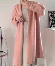 ノーカラーモヘアライクロングニットカーディガン