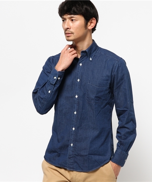 Cricket クリケット の Cricket クリケット インディゴ染め無地ボタンダウンデニムシャツ シャツ ブラウス Wear