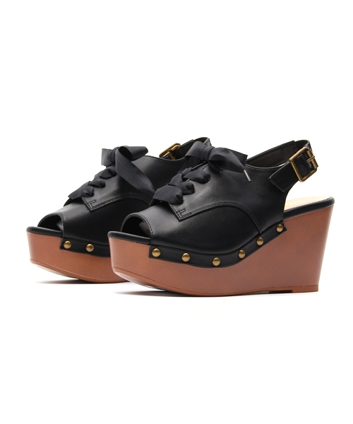 Heather（ヘザー）の「リボンウェッジサンダル　724946（サンダル・レディース・ブラック/ピンク系その他/アイボリー・MEDIUM/LARGE）」の3枚目の写真