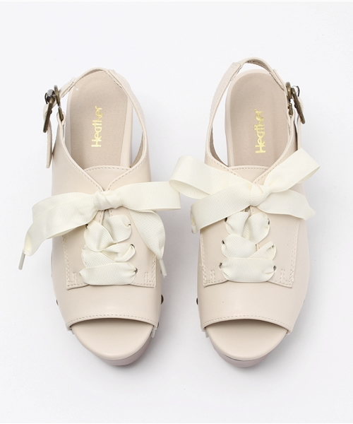 Heather（ヘザー）の「リボンウェッジサンダル　724946（サンダル・レディース・ブラック/ピンク系その他/アイボリー・MEDIUM/LARGE）」の11枚目の写真