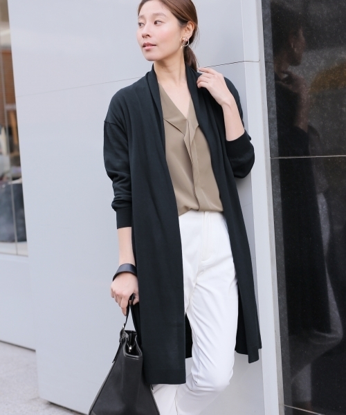 LEPSIM（レプシィム）の「14Gマシンウォッシャブルショールカーディガン　747288（カーディガン/ボレロ・レディース・カーキ/ダークネイビー/トップグレー/オフホワイト・MEDIUM/LARGE）」の4枚目の写真