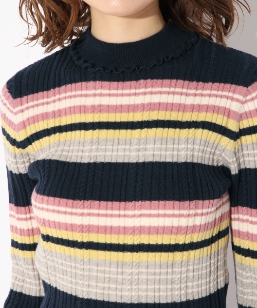 Heather(ヘザー)の「マルチボーダー*ケーブルニット 780897(ニット/セーター・レディース・ホワイト/ネイビー/グレー・FREE)」の8枚目の写真
