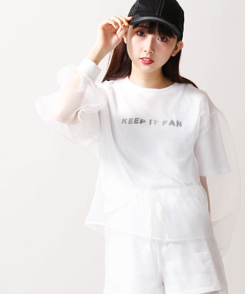 WEGO(ウィゴー)の「WEGO/オーガンジーロゴTシャツ(Tシャツ/カットソー)」|ホワイト