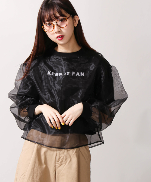 WEGO（ウィゴー）の「WEGO/オーガンジーロゴTシャツ（Tシャツ/カットソー・レディース・ホワイト/ブラック・FREE）」の2枚目の写真