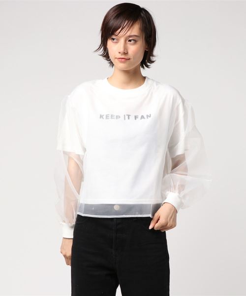 WEGO（ウィゴー）の「WEGO/オーガンジーロゴTシャツ（Tシャツ/カットソー・レディース・ホワイト/ブラック・FREE）」の8枚目の写真
