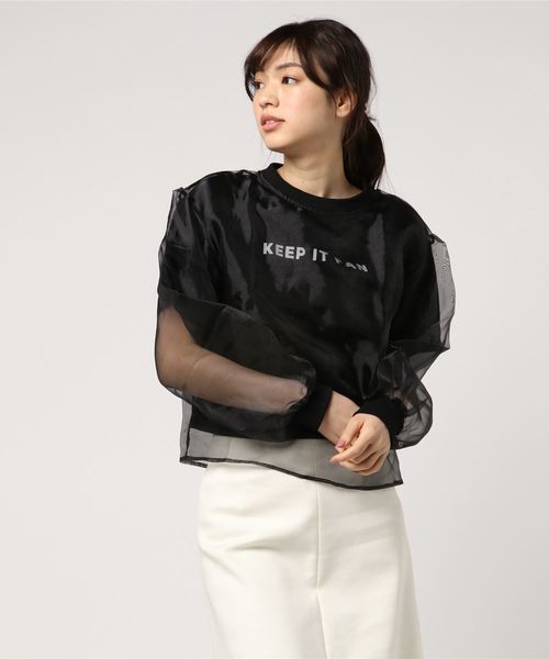 WEGO（ウィゴー）の「WEGO/オーガンジーロゴTシャツ（Tシャツ/カットソー・レディース・ホワイト/ブラック・FREE）」の9枚目の写真