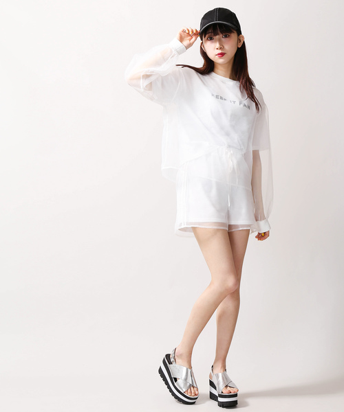 WEGO（ウィゴー）の「WEGO/オーガンジーロゴTシャツ（Tシャツ/カットソー・レディース・ホワイト/ブラック・FREE）」の3枚目の写真