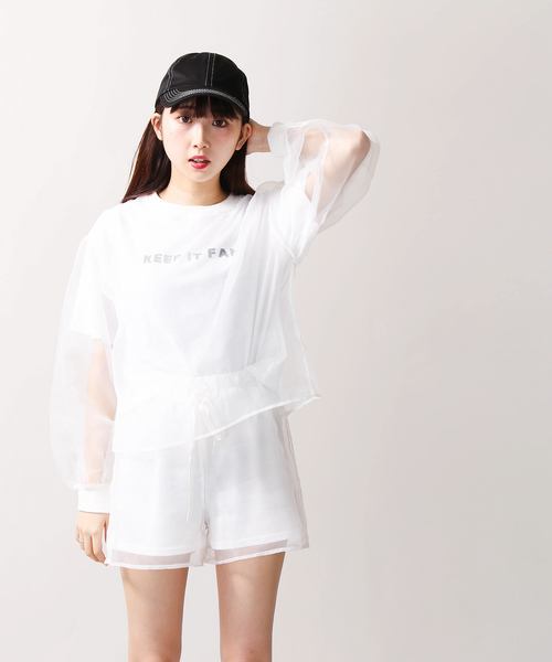 WEGO（ウィゴー）の「WEGO/オーガンジーロゴTシャツ（Tシャツ/カットソー・レディース・ホワイト/ブラック・FREE）」の4枚目の写真