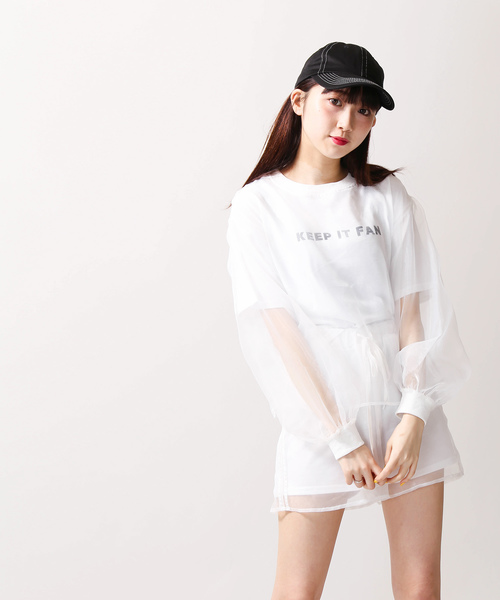 WEGO（ウィゴー）の「WEGO/オーガンジーロゴTシャツ（Tシャツ/カットソー・レディース・ホワイト/ブラック・FREE）」の5枚目の写真