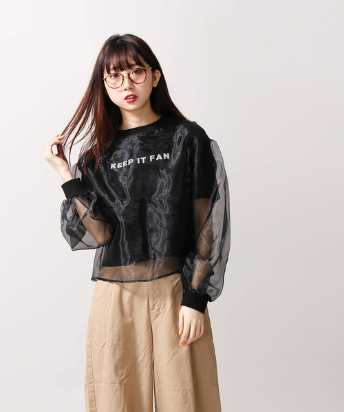 WEGO（ウィゴー）の「WEGO/オーガンジーロゴTシャツ（Tシャツ/カットソー・レディース・ホワイト/ブラック・FREE）」の6枚目の写真