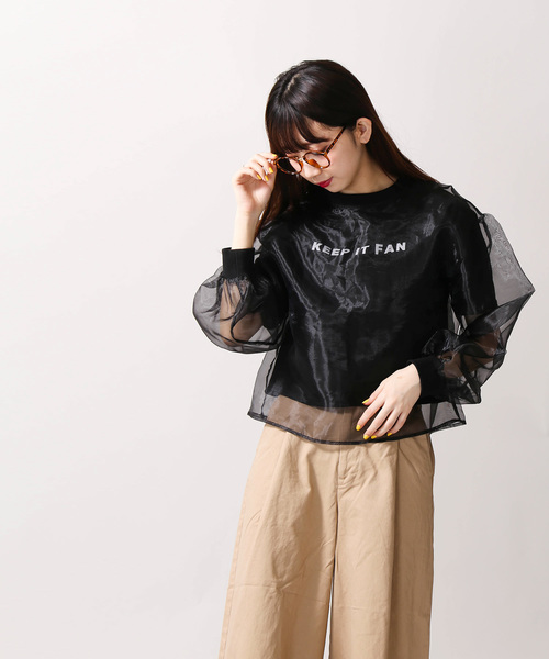 WEGO（ウィゴー）の「WEGO/オーガンジーロゴTシャツ（Tシャツ/カットソー・レディース・ホワイト/ブラック・FREE）」の7枚目の写真