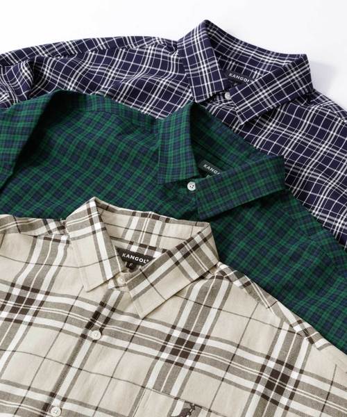 KANGOL（カンゴール）の「MONO-MART×KANGOL/カンゴール 別注ビッグシルエット チェックシャツ（シャツ/ブラウス・メンズ・ブラック系その他/ベージュ系その他/ブルー系その他・FREE）」の4枚目の写真