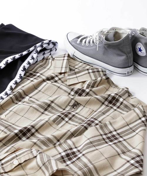 KANGOL（カンゴール）の「MONO-MART×KANGOL/カンゴール 別注ビッグシルエット チェックシャツ（シャツ/ブラウス・メンズ・ブラック系その他/ベージュ系その他/ブルー系その他・FREE）」の5枚目の写真