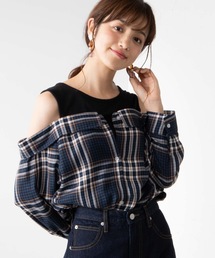 WEGO/ドッキングオフショルダーシャツ