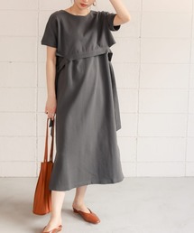 Bab | 【WEB限定】サイドリボンレイヤードコットンワンピース/サイドスリット半袖カットTシャツワンピース(ワンピース)