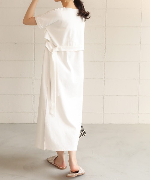 Bab（バブ）の「【WEB限定】サイドリボンレイヤードコットンワンピース/サイドスリット半袖カットTシャツワンピース（ワンピース・レディース・オフホワイト/チャコールグレー/ベージュ・FREE）」の6枚目の写真