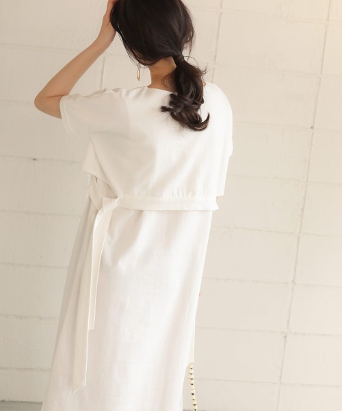 Bab（バブ）の「【WEB限定】サイドリボンレイヤードコットンワンピース/サイドスリット半袖カットTシャツワンピース（ワンピース・レディース・オフホワイト/チャコールグレー/ベージュ・FREE）」の7枚目の写真