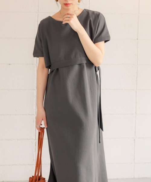 Bab（バブ）の「【WEB限定】サイドリボンレイヤードコットンワンピース/サイドスリット半袖カットTシャツワンピース（ワンピース・レディース・オフホワイト/チャコールグレー/ベージュ・FREE）」の10枚目の写真