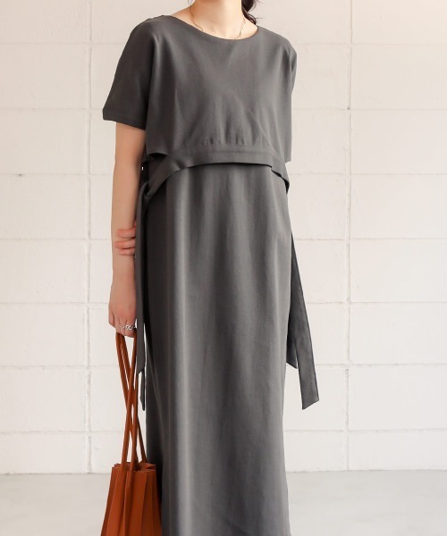 Bab（バブ）の「【WEB限定】サイドリボンレイヤードコットンワンピース/サイドスリット半袖カットTシャツワンピース（ワンピース・レディース・オフホワイト/チャコールグレー/ベージュ・FREE）」の11枚目の写真