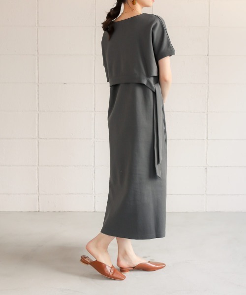 Bab（バブ）の「【WEB限定】サイドリボンレイヤードコットンワンピース/サイドスリット半袖カットTシャツワンピース（ワンピース・レディース・オフホワイト/チャコールグレー/ベージュ・FREE）」の12枚目の写真