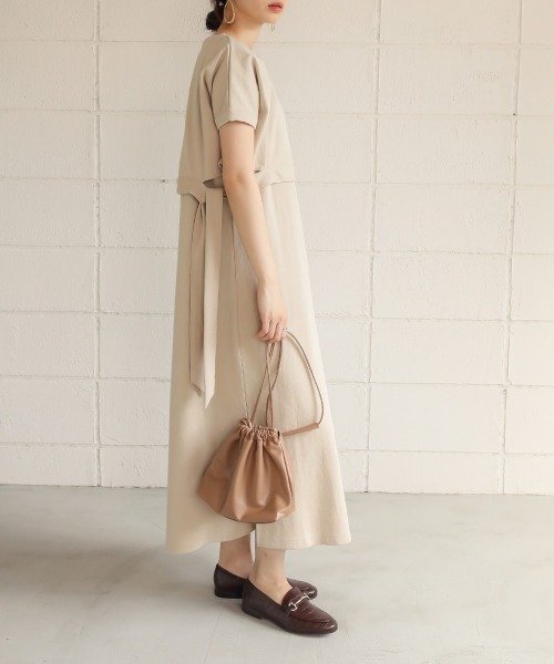 Bab（バブ）の「【WEB限定】サイドリボンレイヤードコットンワンピース/サイドスリット半袖カットTシャツワンピース（ワンピース・レディース・オフホワイト/チャコールグレー/ベージュ・FREE）」の15枚目の写真