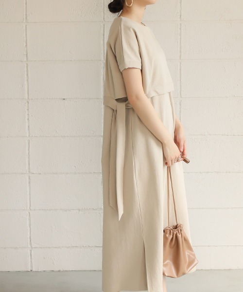 Bab（バブ）の「【WEB限定】サイドリボンレイヤードコットンワンピース/サイドスリット半袖カットTシャツワンピース（ワンピース・レディース・オフホワイト/チャコールグレー/ベージュ・FREE）」の16枚目の写真