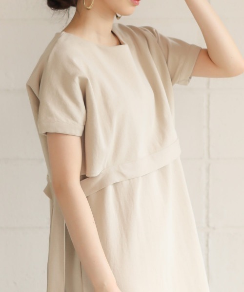 Bab（バブ）の「【WEB限定】サイドリボンレイヤードコットンワンピース/サイドスリット半袖カットTシャツワンピース（ワンピース・レディース・オフホワイト/チャコールグレー/ベージュ・FREE）」の19枚目の写真