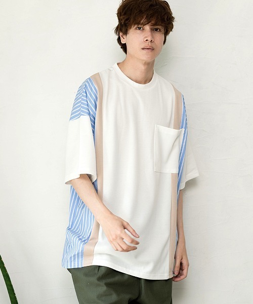 UP START(アップスタート)の「サイドストライプビッグTシャツ(Tシャツ/カットソー)」|ホワイト系その他