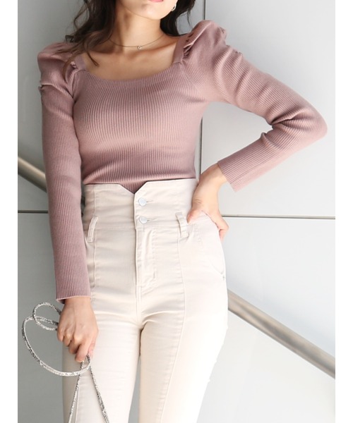 ROYAL PARTY（ロイヤルパーティー）の「【洗えるニット】スクエアネックパワショルトップス（ニット/セーター・レディース・オフホワイト/ブラウン/レッド/イエロー/グレー/ブラック/キャメル/オレンジ/マルチ/ベージュ系その他2・FREE）」の4枚目の写真