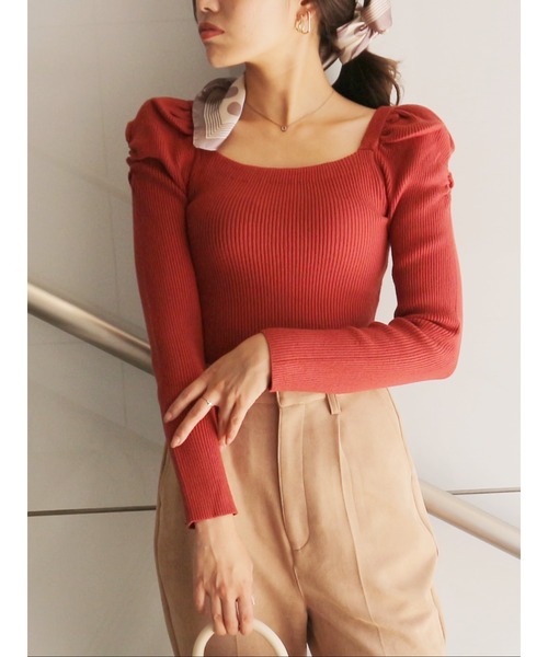 ROYAL PARTY（ロイヤルパーティー）の「【洗えるニット】スクエアネックパワショルトップス（ニット/セーター・レディース・オフホワイト/ブラウン/レッド/イエロー/グレー/ブラック/キャメル/オレンジ/マルチ/ベージュ系その他2・FREE）」の9枚目の写真