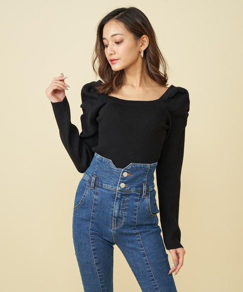 ROYAL PARTY（ロイヤルパーティー）の「【洗えるニット】スクエアネックパワショルトップス（ニット/セーター・レディース・オフホワイト/ブラウン/レッド/イエロー/グレー/ブラック/キャメル/オレンジ/マルチ/ベージュ系その他2・FREE）」の3枚目の写真