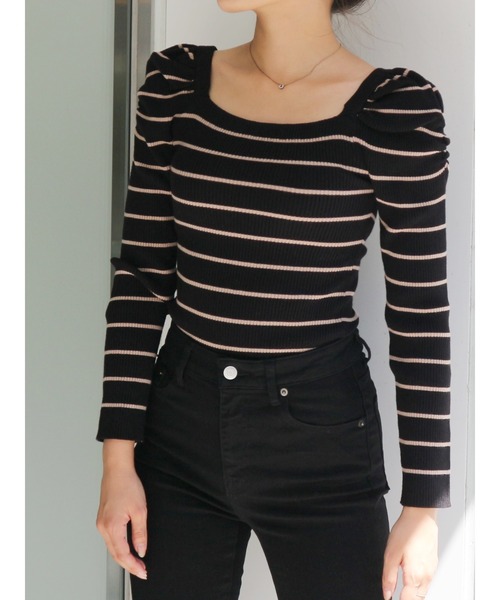 ROYAL PARTY（ロイヤルパーティー）の「【洗えるニット】スクエアネックパワショルトップス（ニット/セーター・レディース・オフホワイト/ブラウン/レッド/イエロー/グレー/ブラック/キャメル/オレンジ/マルチ/ベージュ系その他2・FREE）」の17枚目の写真