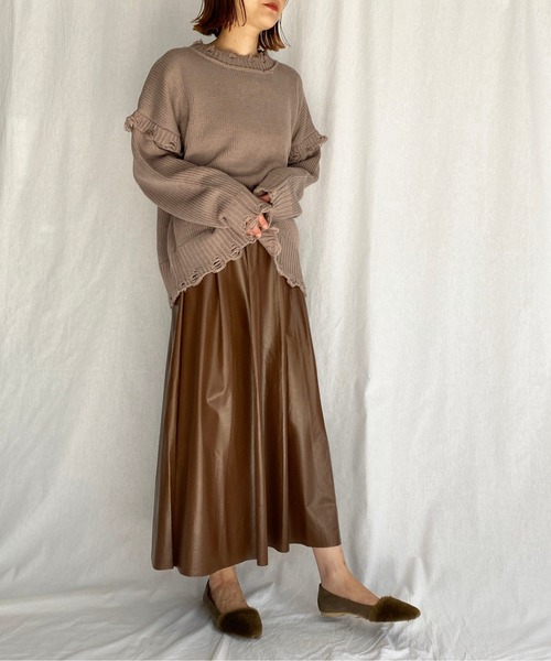 PICCIN（ピッチン）の「フェイクレザーロングスカート（スカート・レディース・ブラック/ブラウン・M）」の3枚目の写真