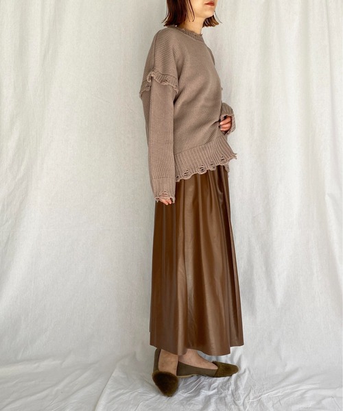 PICCIN（ピッチン）の「フェイクレザーロングスカート（スカート・レディース・ブラック/ブラウン・M）」の4枚目の写真