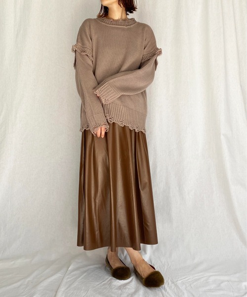 PICCIN（ピッチン）の「フェイクレザーロングスカート（スカート・レディース・ブラック/ブラウン・M）」の5枚目の写真