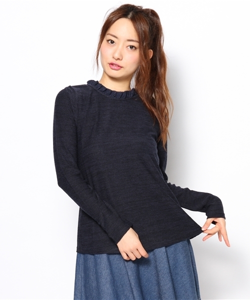 mystic（ミスティック）の「襟レースニットソープルオーバー（Tシャツ/カットソー・レディース・ベージュ/ピンクベージュ/ネイビー/ブラック・ﾌﾘ-）」の3枚目の写真