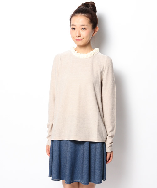 mystic（ミスティック）の「襟レースニットソープルオーバー（Tシャツ/カットソー・レディース・ベージュ/ピンクベージュ/ネイビー/ブラック・ﾌﾘ-）」の12枚目の写真