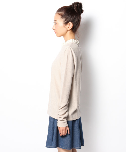 mystic（ミスティック）の「襟レースニットソープルオーバー（Tシャツ/カットソー・レディース・ベージュ/ピンクベージュ/ネイビー/ブラック・ﾌﾘ-）」の13枚目の写真