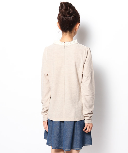 mystic（ミスティック）の「襟レースニットソープルオーバー（Tシャツ/カットソー・レディース・ベージュ/ピンクベージュ/ネイビー/ブラック・ﾌﾘ-）」の14枚目の写真