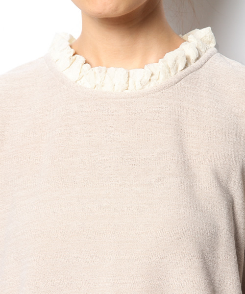 mystic（ミスティック）の「襟レースニットソープルオーバー（Tシャツ/カットソー・レディース・ベージュ/ピンクベージュ/ネイビー/ブラック・ﾌﾘ-）」の10枚目の写真