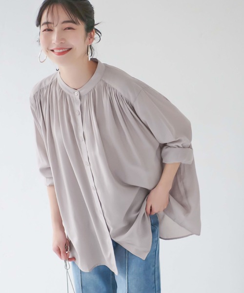 coca（coca）（コカ）の「＼＼新色登場／／サテンボタンブラウス（シャツ/ブラウス・レディース・グレー系その他/ホワイト/ブラック/ライトブルー/パープル/ブラウン/マスタード・ONE SIZE）」の4枚目の写真