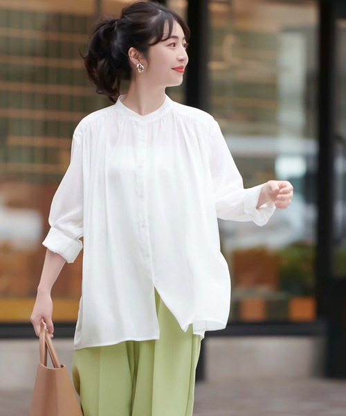 coca（coca）（コカ）の「＼＼新色登場／／サテンボタンブラウス（シャツ/ブラウス・レディース・グレー系その他/ホワイト/ブラック/ライトブルー/パープル/ブラウン/マスタード・ONE SIZE）」の2枚目の写真