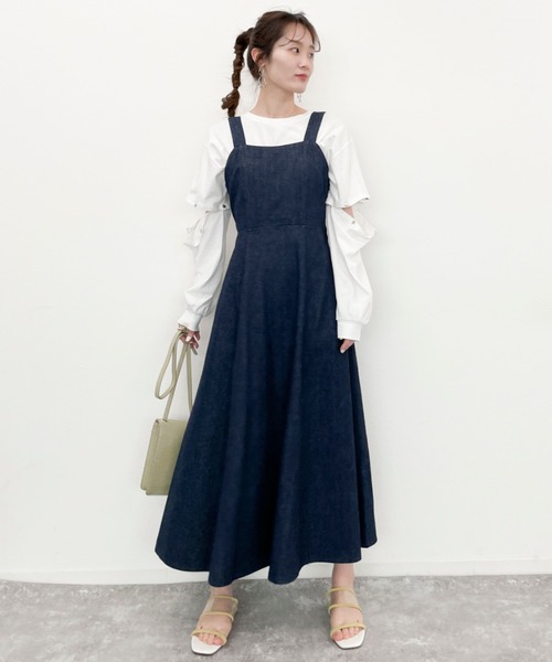 EPIMI E'PIMMY（エピミエピミー）の「バックデザインフレアデニムジャンスカ（ジャンパースカート・レディース・オフホワイト/ブラック/ネイビー・MEDIUM）」の11枚目の写真