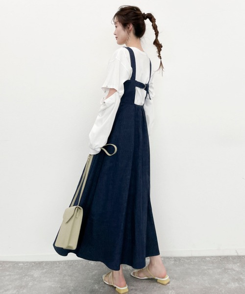 EPIMI E'PIMMY（エピミエピミー）の「バックデザインフレアデニムジャンスカ（ジャンパースカート・レディース・オフホワイト/ブラック/ネイビー・MEDIUM）」の10枚目の写真