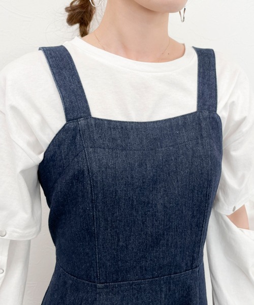 EPIMI E'PIMMY（エピミエピミー）の「バックデザインフレアデニムジャンスカ（ジャンパースカート・レディース・オフホワイト/ブラック/ネイビー・MEDIUM）」の9枚目の写真