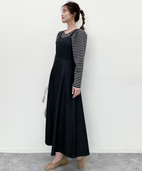 EPIMI E'PIMMY（エピミエピミー）の「バックデザインフレアデニムジャンスカ（ジャンパースカート・レディース・オフホワイト/ブラック/ネイビー・MEDIUM）」の12枚目の写真