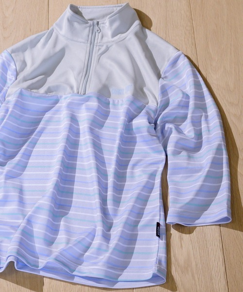 KANGOL SPORT(カンゴールスポーツ)の「【30】〔KANGOL SPORT/カンゴールスポーツ〕ハイネック DRYボーダー ハーフZIP7分袖プルオーバー(Tシャツ/カットソー・レディース・グレー/ネイビー/グリーン/ピンク・LARGE/MEDIUM/X-LARGE)」の2枚目の写真