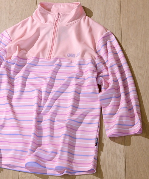 KANGOL SPORT(カンゴールスポーツ)の「【30】〔KANGOL SPORT/カンゴールスポーツ〕ハイネック DRYボーダー ハーフZIP7分袖プルオーバー(Tシャツ/カットソー・レディース・グレー/ネイビー/グリーン/ピンク・LARGE/MEDIUM/X-LARGE)」の1枚目の写真
